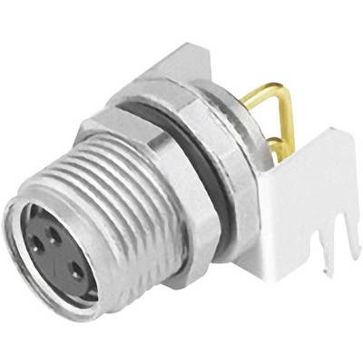 Round, silver connector part with multiple pins, suitable for electronic connections or device applications.