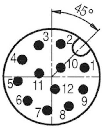 Circle with numbered points from 1 to 12. Point 1 has a marking with a 45° angle.
