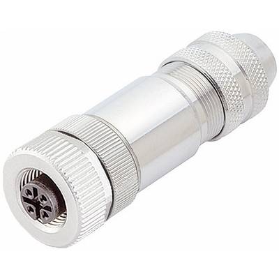 Metal connector in a cylindrical design, with multiple pins at one end, used for industrial or electronic connections.