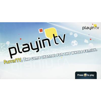Start screen for Playin' TV: 'The TV channel for the whole family.' Displays the logo and the option 'Press OK to play'.