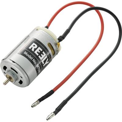 A silver electric motor by REELY, model number 'MT 92SH'. A red and a black cable are attached to it.