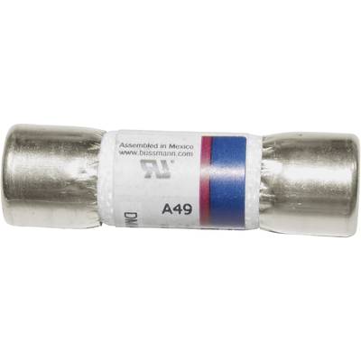 Metal fastener with the inscription 'Assembled in Mexico', 'www.bussmann.com', and 'A49'.
