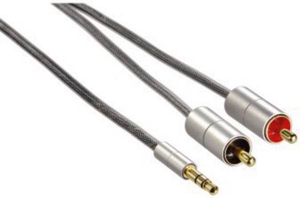 Hama 00080864 Jack / RCA Audio/phono Cable [1x Jack plug 3.5 mm - 2x RCA plug (phono)] 1.00 m Silver gold plated connectors