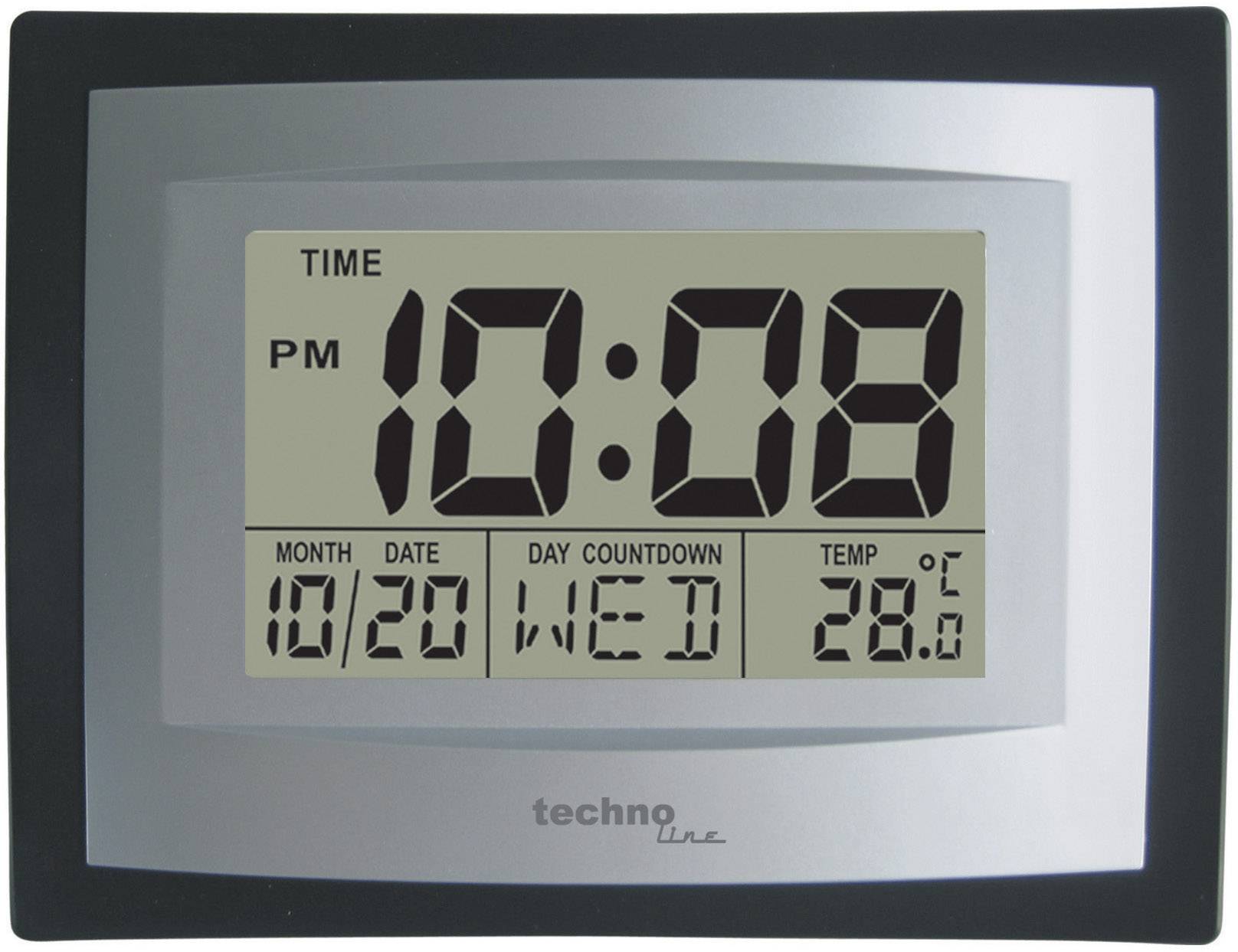 Techno Line WS 8004 Quartz Wall clock 220 mm x 170 mm x 35 mm Silver, Black