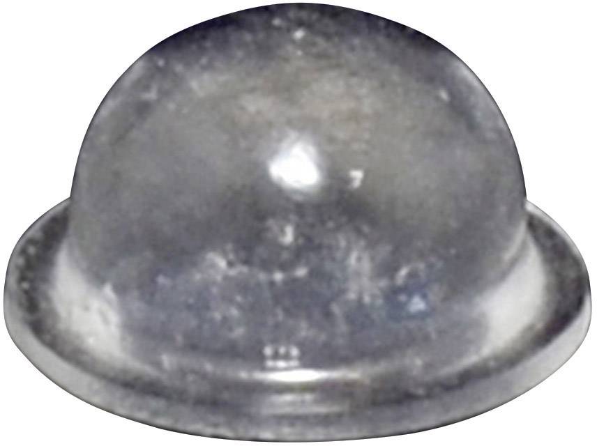 A silver, curved, metallic button on a white background.