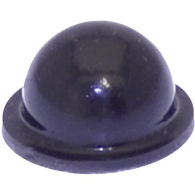 A black, hemispherical button or cap on a flat surface, used as a protective cover or spacer.