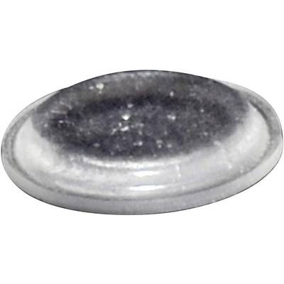 Silver button cell battery on a white background.