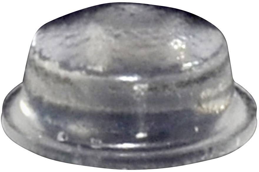 A small, transparent plastic cap with a flat top and an edge. It could serve as a protective or sealing element.