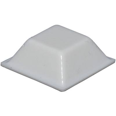 A white, square plastic buffer with a flat top surface and bevelled edges.