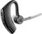 A black Bluetooth headset with a flexible ear hook and side-mounted controls for wireless audio playback.