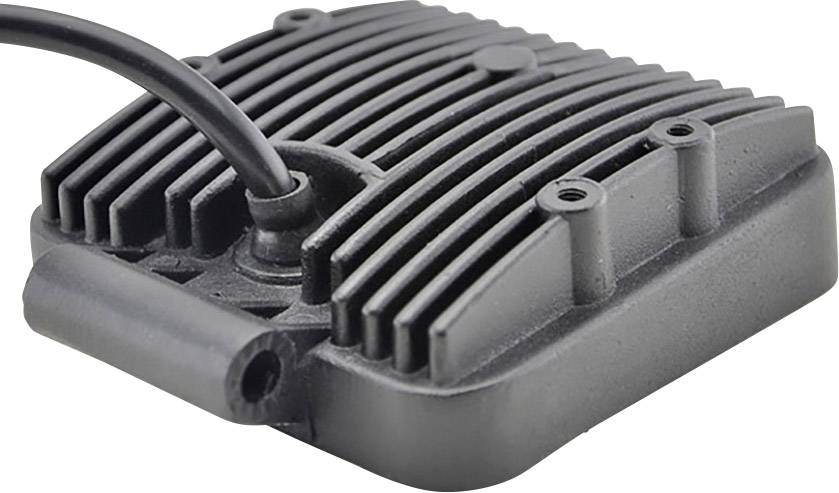 Small, black electronic device with heat sinks and cable connection, likely serves heat dissipation in technical applications.