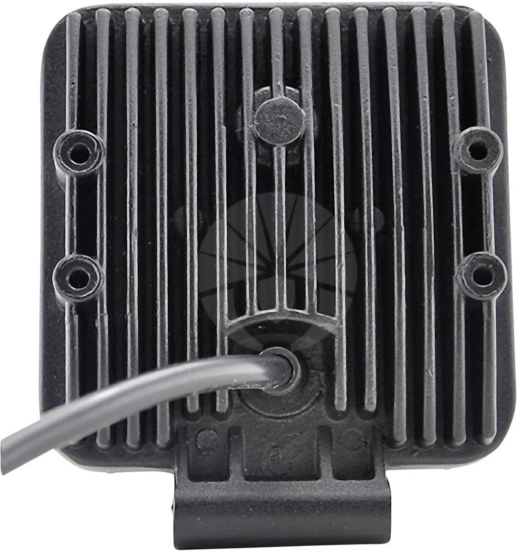Black, ribbed, square device with a central cable connection and mounting points at the corners.
