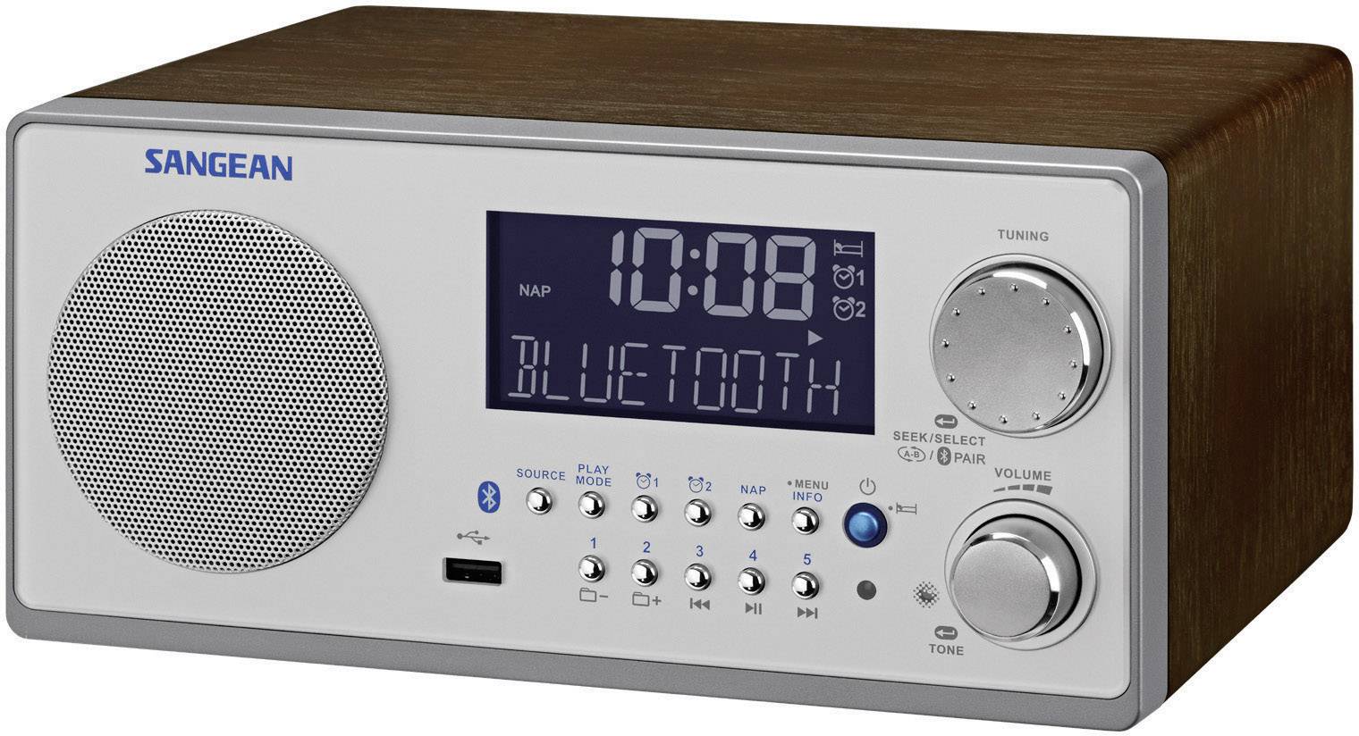 Sangean WR-22 Desk radio FM, AM AUX, Bluetooth Walnut
