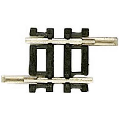 'Rail track connectors for model-making; two dark-coloured plastic components, each with two metal contacts for joining track segments.'