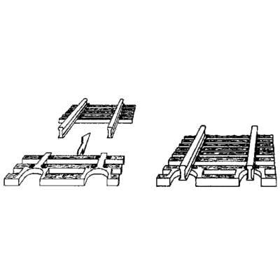 Two railway track sections, left with a narrow opening, right fully connected. Technical schematic representation.