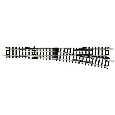 A model railway track with two points that lead to the right and left. Ideal for constructing a complex rail network.