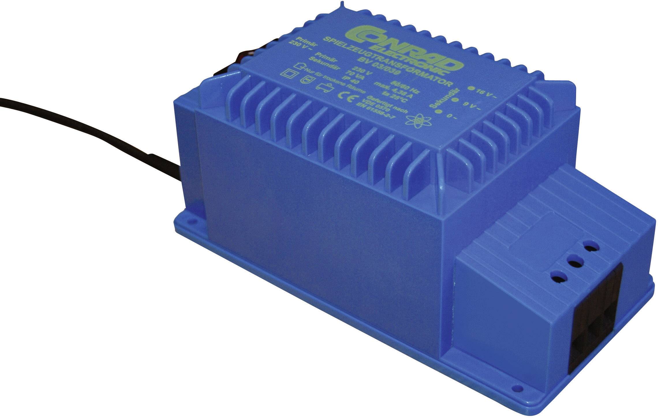 Blue battery charge controller with various technical specifications and connection cables, used for regulating battery charging.