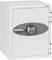 A white safe with an electronic keypad lock and lever handle. Robust and secure, suitable for storing valuables.