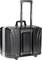 Black hard-shell suitcase with extendable handle and wheels, suitable for travel or business purposes.