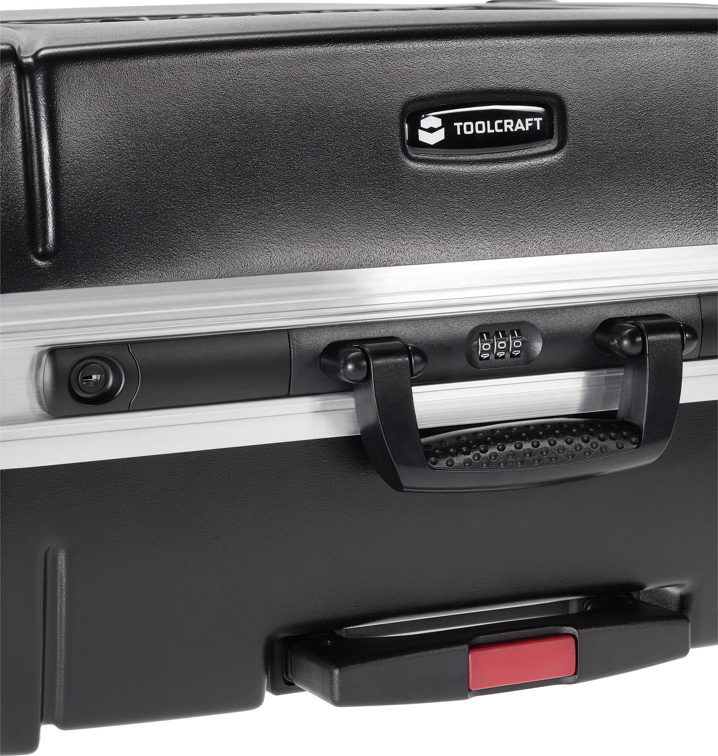 Black hard-shell suitcase with a combination lock at the front, convenient handle on top.