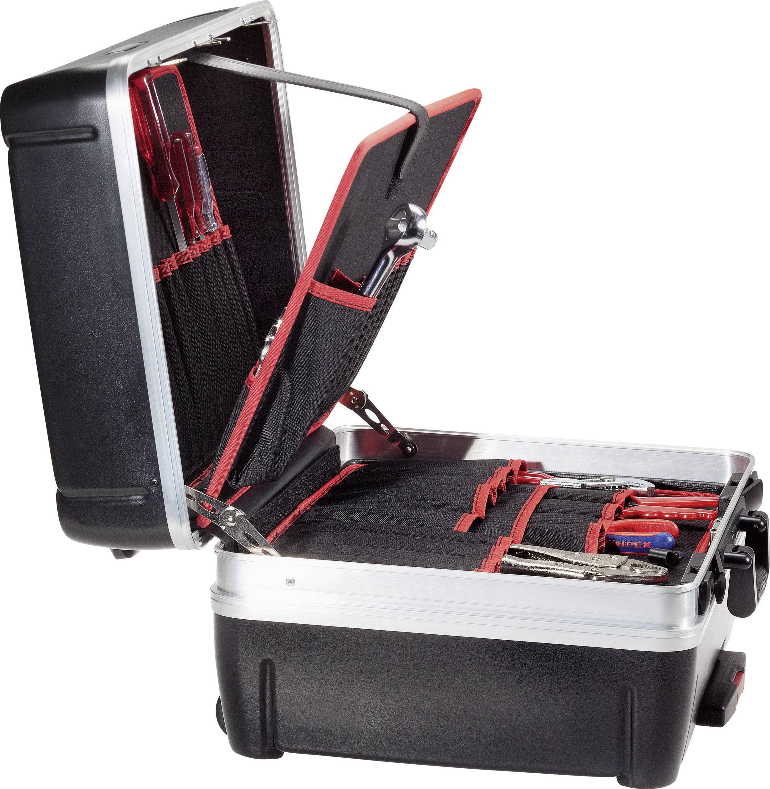 An opened toolbox with various tools, including pliers and screwdrivers, in a neatly organised compartment.