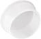 A white, round plastic lid with a flat rim, shown from a diagonal perspective.