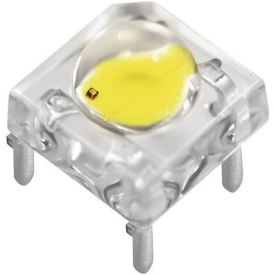 LED in a square, clear housing with four connection pins, yellow light element in the centre.