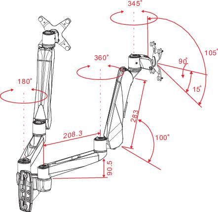 Mechanical arm with multiple rotary joints and precise movement angles, demonstrating flexibility and range.