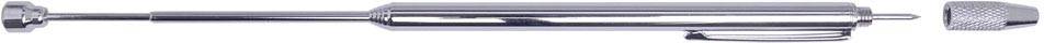 A silver metal ballpoint pen with a round tip and smooth grip.