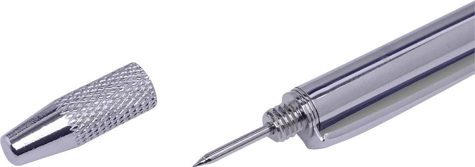 Silver mechanical pencil with removable cap, showing the lead and the textured cap for better grip.
