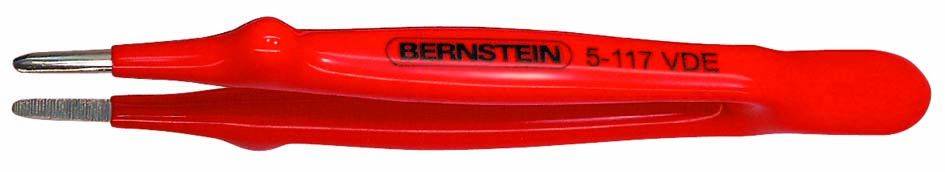Red VDE cable cutter with insulated handle and 'Bernstein' inscription. Suitable for electrical work with safety in mind.