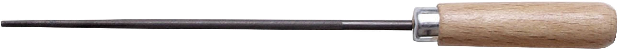 Wooden handles with long metal spike. Tool for processing.<br><br>Translation to British English:<br><br>Wooden handles with a long metal spike. Processing tool.