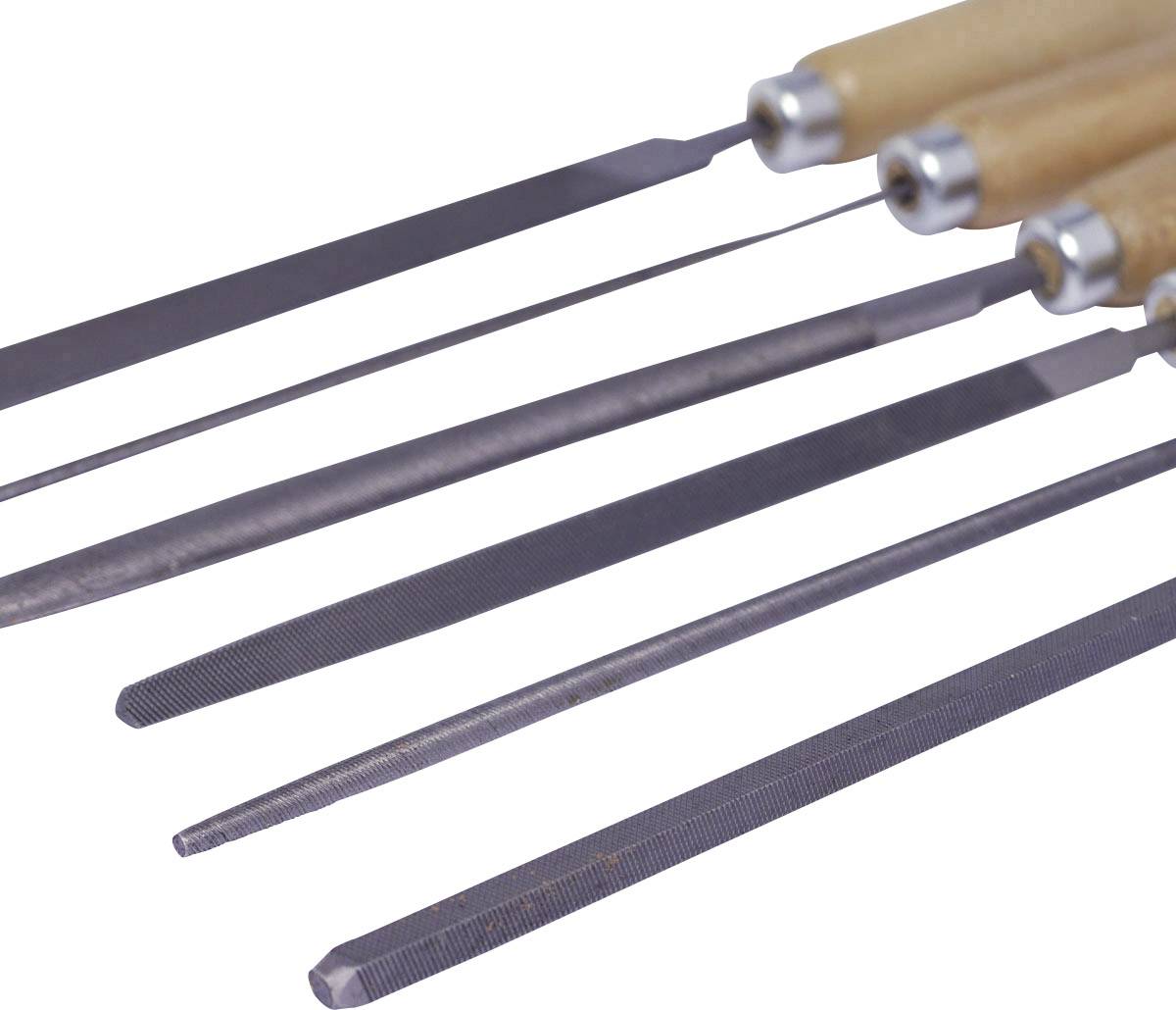 The image shows several files with wooden handles in various shapes and sizes, arranged on a white surface. They are tools used for filing and sanding.