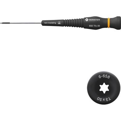 'ESD Screwdriver T3 x 50 by Bernstein, non-insulated, with black handle and orange ring, suitable for electrostatic applications.'