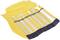 A yellow case contains seven differently sized spanners, neatly arranged. The case is half open.