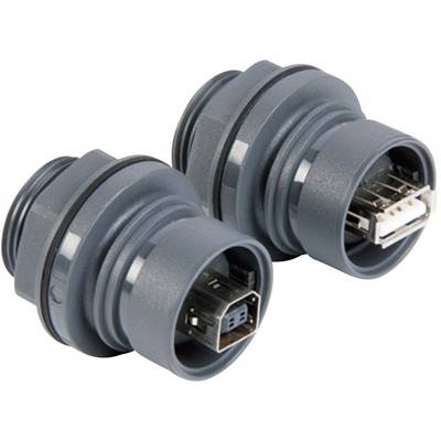 Two grey connectors, one showing the plug, the other the socket. Suitable for industrial or technical applications.