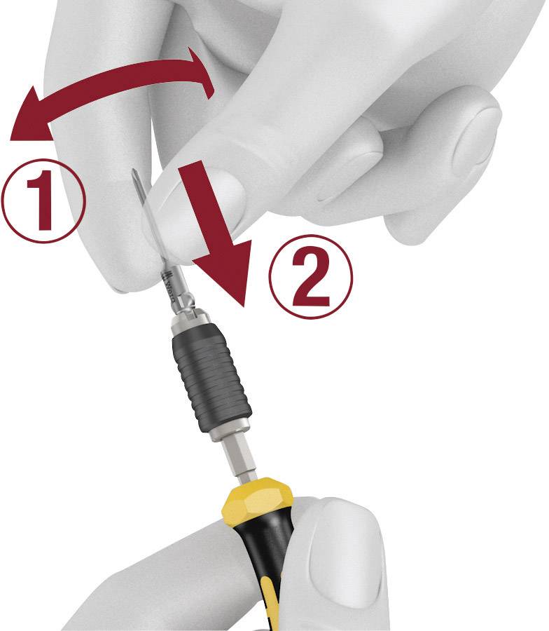 A hand is turning a screw cap with a screwdriver. Instructions: Step 1 above, Step 2 below.