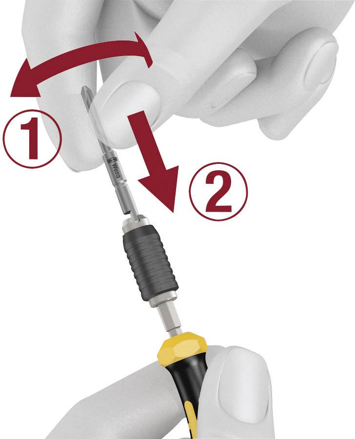 'A screwdriver is used. Step 1: Turn to the left. Step 2: Turn to the right. Hands hold the screwdriver.'