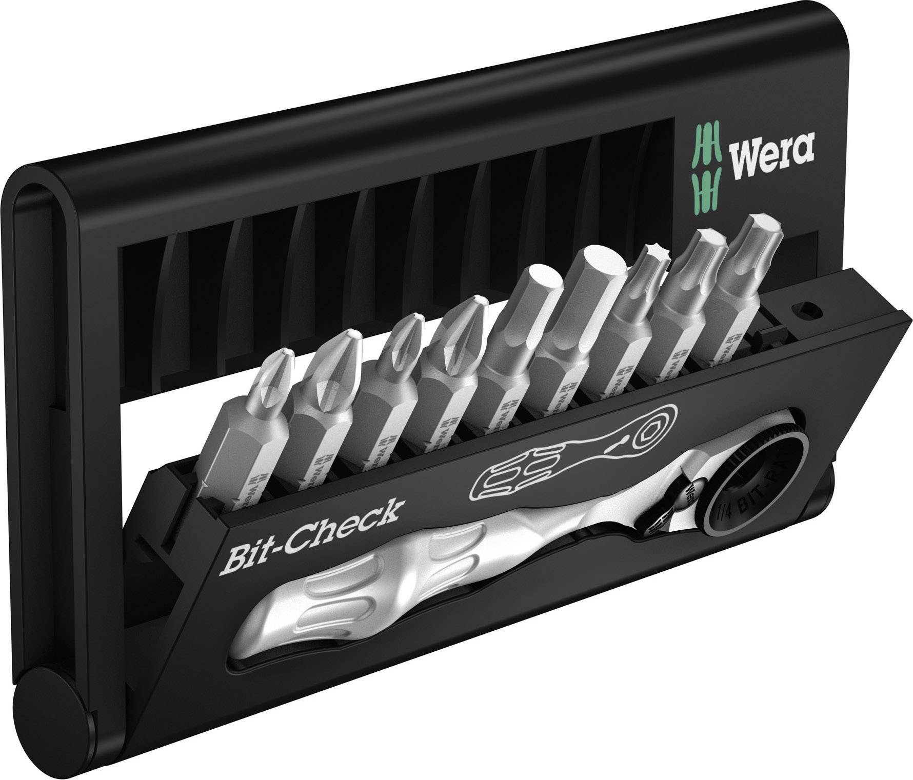 'Wera Bit-Check' Set with various screwdriver bits, displayed in a black holder.