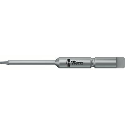 Torx screwdriver bit with T6 head made of metal, positioned sideways, brand 'Wera'.