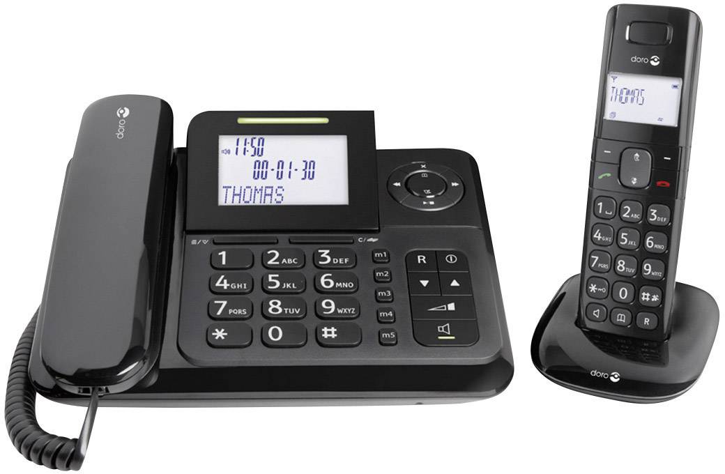 doro Comfort 4005 Combo Corded Big Button Visual call notification, Answerphone, Hands-free Backlit Black-1