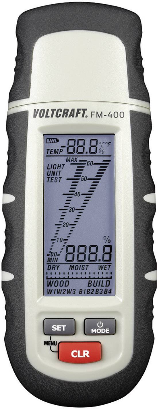 VOLTCRAFT FM-400 Moisture meter Building moisture reading range 0.1 up to 24 vol% Wood moisture reading range 1 up to 60 vol%
