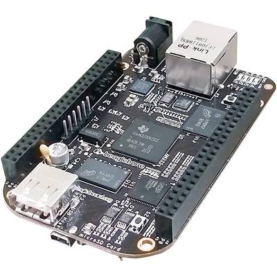 A single-board computer with connections for Ethernet, USB and memory cards. Marking on the circuit board: 'beaglebone'.