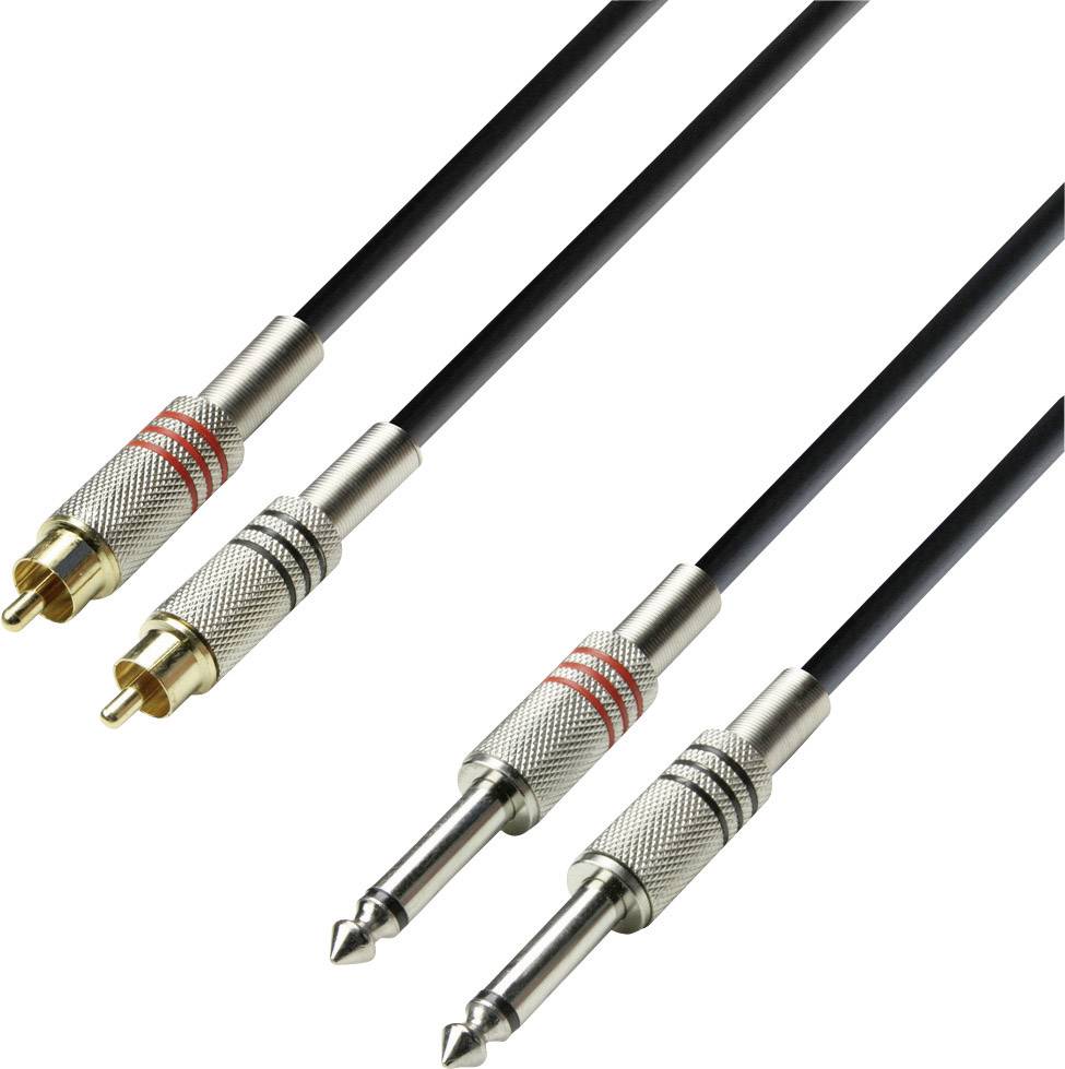 Adam Hall K3TPC0300 Audio/phono Adapter cable [2x RCA plug (phono) - 2x Jack plug 6.35 mm] 3.00 m Black