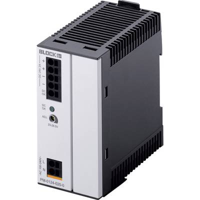 A grey, rectangular power supply unit with ventilation slots on the top and 'BLOCK' labelling and technical specifications on the front face.