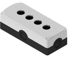 A rectangular metallic pickup with four round magnets in a row.