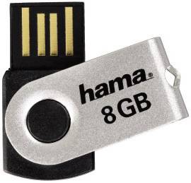 Hama USB stick with 8 GB storage capacity, silver design with black USB connector, rotatable cover featuring Hama logo.