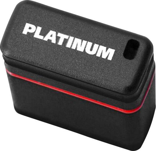 A black device with the word 'PLATINUM' written in white letters and a red line along its side.