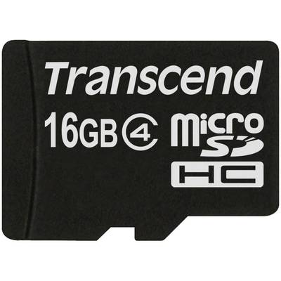 Black Transcend Micro SD Card, 16GB capacity, Class 4, suitable for high-speed and storage capacity expansion.