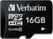 Black Verbatim microSD card, 16GB, Class 10, shows MicroSD and HC logos.